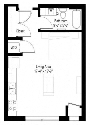 Floor plan for studio, 1 bath, 434 sqft